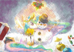 Size: 800x565 | Tagged: artist needed, source needed, safe, princess celestia, g4, filly, present, snow, snowman