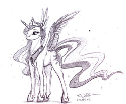 Size: 800x661 | Tagged: safe, artist:hiroshi-tea, princess celestia, pony, g4, dock, female, sketch, solo, traditional art