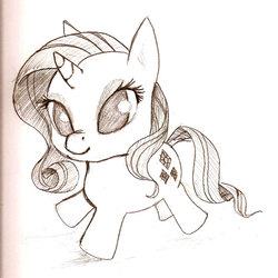 Size: 800x800 | Tagged: safe, artist:hiroshi-tea, rarity, pony, g4, chibi, dock, female, sketch, solo, traditional art