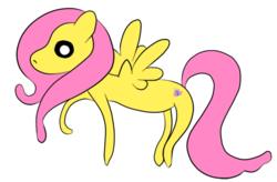 Size: 430x282 | Tagged: safe, artist:vapidrose, fluttershy, pegasus, pony, g4, adventure time, female, male, profile, raised hoof, simple background, solo, spread wings, standing, style emulation, transparent background, wiggly, wings