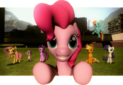 Size: 900x623 | Tagged: dead source, safe, artist:therr1212, applejack, derpy hooves, fluttershy, pinkie pie, rainbow dash, rarity, spike, twilight sparkle, pegasus, pony, g4, 3d, breaking the fourth wall, female, gmod, mane six, mare