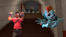 Size: 1366x768 | Tagged: safe, artist:zerandomdokthurr, rainbow dash, g4, crossover, gmod, heavy (tf2), scout (tf2), soldier, soldier (tf2), spy, spy (tf2), team fortress 2