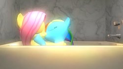 Size: 900x506 | Tagged: safe, artist:legoguy9875, fluttershy, rainbow dash, g4, 3d, bathtub, female, gmod, kissing, lesbian, ship:flutterdash, shipping