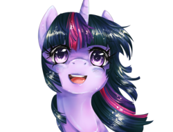 Size: 2600x2000 | Tagged: safe, artist:chocori, twilight sparkle, pony, g4, :d, bust, front view, open mouth, open smile, portrait, simple background, smiling, solo, transparent background