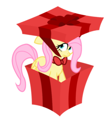 Size: 653x707 | Tagged: safe, artist:nun2artzy, fluttershy, pony, g4, bowtie, female, present, ribbon, simple background, solo, transparent background