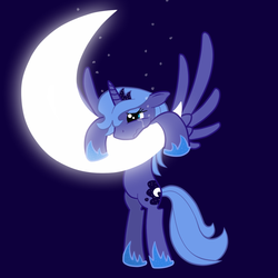 Size: 900x900 | Tagged: safe, artist:seabastian, princess luna, pony, g4, crescent moon, crying, female, solo, tangible heavenly object, transparent moon