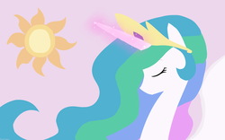 Size: 4000x2500 | Tagged: safe, artist:nekosammsi, princess celestia, alicorn, pony, g4, cutie mark background, eyes closed, female, glowing horn, horn, jewelry, lineless, magic, mare, regalia, solo, tiara, wallpaper, wings