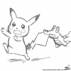 Size: 800x800 | Tagged: safe, artist:johnjoseco, gummy, pikachu, g4, crossover, grayscale, monochrome, pokémon