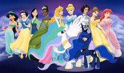 Size: 1242x731 | Tagged: safe, princess celestia, princess luna, aladdin, ariel, beauty and the beast, belle, belly button, cinderella, clothes, cut and paste, disney, disney princess, dress, fa mulan, jasmine, midriff, mulan, princess aurora, princess leia, sleeping beauty, snow white, snow white and the seven dwarfs, star wars, the little mermaid, the princess and the frog, tiana