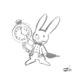 Size: 1280x1280 | Tagged: safe, artist:johnjoseco, angel bunny, g4, alice in wonderland, crossover, grayscale, monochrome, parody, solo, white rabbit