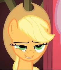 Size: 209x239 | Tagged: safe, screencap, applejack, earth pony, pony, g4, female, lidded eyes, reaction image, smiling, smirk, solo, unf