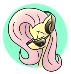 Size: 1713x1789 | Tagged: safe, artist:taps, fluttershy, pony, g4, bedroom eyes, bust, female, headphones, looking at you, portrait, profile, solo, sunglasses