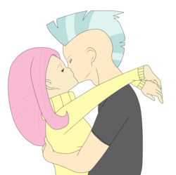 Size: 1200x1197 | Tagged: safe, artist:luuandherdraws, fluttershy, thunderlane, human, g4, clothes, female, humanized, kissing, male, shipping, simple background, straight, sweatershy, thundershy, transparent background