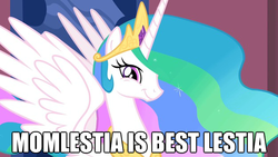 Size: 624x351 | Tagged: safe, edit, edited screencap, screencap, princess celestia, alicorn, pony, g4, my little pony: friendship is magic, the return of harmony, caption, female, image macro, mare, momlestia, solo, text, the truth, truth