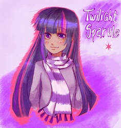 Size: 1000x1060 | Tagged: safe, artist:yulle, twilight sparkle, human, g4, clothes, dark skin, female, humanized, scarf, solo