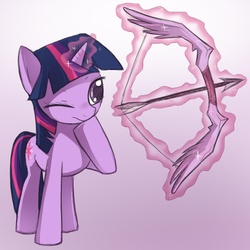 Size: 600x600 | Tagged: safe, artist:keterok, twilight sparkle, pony, g4, archery, arrow, bow (weapon), bow and arrow, female, magic, solo, telekinesis