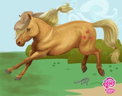 Size: 1273x1000 | Tagged: safe, artist:shottsy85, applejack, horse, pony, g4, female, realistic, running, solo