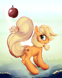 Size: 800x1010 | Tagged: safe, artist:eightbitmagic, applejack, earth pony, pony, g4, apple, female, food, mare, solo