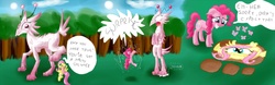 Size: 2000x625 | Tagged: safe, artist:noctulov, fluttershy, pinkie pie, earth pony, pegasus, pony, g4, comic, female, flattened, mare