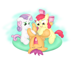 Size: 2582x2236 | Tagged: safe, artist:041744, apple bloom, scootaloo, sweetie belle, earth pony, pegasus, pony, unicorn, g4, cutie mark crusaders, tickling, trio