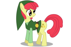 Size: 1080x720 | Tagged: safe, artist:undead-niklos, apple bloom, earth pony, pony, g4, costume, crossover, female, filly, link, nintendo, the legend of zelda, the legend of zelda: the wind waker, toon link, triforce