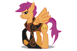 Size: 1080x720 | Tagged: safe, artist:undead-niklos, scootaloo, pegasus, pony, g4, frown, ganondorf, glare, looking at you, nintendo, raised hoof, simple background, spread wings, standing, the legend of zelda, the legend of zelda: the wind waker, transparent background, triforce, triforce of power