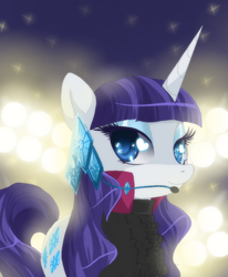 Size: 600x729 | Tagged: dead source, safe, artist:loyaldis, rarity, pony, unicorn, beatnik rarity, beret, clothes, ear piercing, earring, female, hat, heart eyes, jewelry, mare, microphone, piercing, solo, sweater, wingding eyes