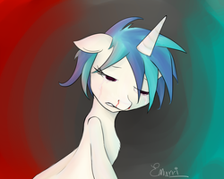 Size: 2500x2000 | Tagged: safe, artist:emiliearts, dj pon-3, vinyl scratch, pony, unicorn, g4, blood, cocaine, crying, nosebleed, solo