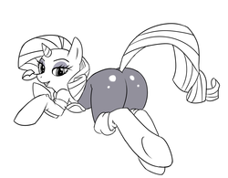 Size: 1095x852 | Tagged: safe, artist:kyoshinhei, rarity, pony, unicorn, g4, butt, clothes, hooves, horn, monochrome, plot, solo