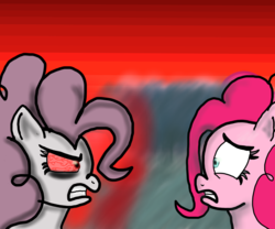 Size: 2160x1800 | Tagged: safe, artist:louis badalament, pinkie pie, pony pov series, g4, alex warlorn, angry pie, bloodshot eyes, duality, fanfic, looking at each other, looking at someone, reharmonized ponies