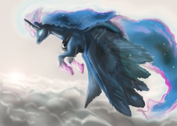 Size: 1832x1300 | Tagged: safe, artist:mylittlegodzilla, princess luna, pony, g4, female, flying, realistic, solo