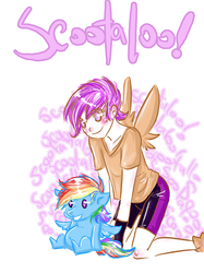 Size: 831x1109 | Tagged: safe, artist:himram, rainbow dash, scootaloo, human, g4, humanized, winged humanization