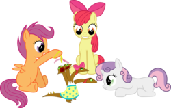 Size: 4701x2963 | Tagged: safe, artist:crunchnugget, apple bloom, scootaloo, sweetie belle, earth pony, hydra, pegasus, pony, unicorn, g4, cutie mark crusaders, female, filly, foal, looking down, multiple heads, open mouth, simple background, sitting, teeth, transparent background, trio, trio female, vector