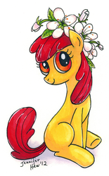 Size: 600x970 | Tagged: safe, artist:fallenzephyr, apple bloom, earth pony, pony, g4, female, floral head wreath, solo