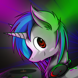 Size: 3000x3000 | Tagged: safe, artist:ralek, dj pon-3, vinyl scratch, pony, unicorn, g4, bust, chest fluff, ear fluff, female, headphones, mare, neck fluff, smiling, solo, turntable