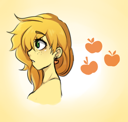 Size: 600x575 | Tagged: dead source, safe, artist:kuranocat, applejack, human, g4, bust, colored pupils, female, humanized, profile, solo