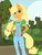 Size: 600x800 | Tagged: safe, artist:chaoticteapot, applejack, earth pony, anthro, g4, ambiguous facial structure, female, overalls, solo