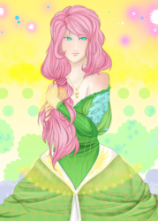 Size: 1750x2450 | Tagged: safe, artist:bigbuxart, fluttershy, human, g4, clothes, dress, female, gala dress, humanized, solo