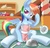 Size: 931x900 | Tagged: safe, artist:oze, rainbow dash, pegasus, pony, g4, apron, blushing, clothes, cupcake, female, mare, naked apron, rainbow shy dash, scribble