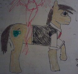 Size: 958x907 | Tagged: safe, artist:kendareru, oc, oc only, oc:java tales, pony, solo, whiteboard