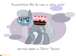 Size: 1116x835 | Tagged: safe, artist:scissorsrunner, silver spoon, earth pony, pony, friendship is witchcraft, g4, cake, female, filly, glasses, literal