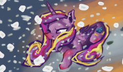 Size: 947x558 | Tagged: safe, artist:gingersexual, princess cadance, pony, g4, female, snow, snowfall, solo