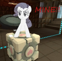 Size: 613x600 | Tagged: safe, artist:celrahk, rarity, pony, g4, companion cube, crossover, discorded, portal (valve), solo