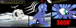 Size: 900x331 | Tagged: safe, artist:celrahk, princess luna, g4, comic, crossover, personality core, portal (valve), space core