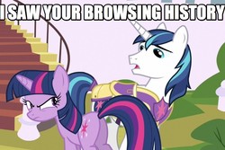 Size: 810x542 | Tagged: safe, edit, edited screencap, screencap, shining armor, twilight sparkle, pony, unicorn, a canterlot wedding, g4, my little pony: friendship is magic, angry, browser history, butt, caption, female, male, mare, plot, royal wedding, stallion, text, unicorn twilight