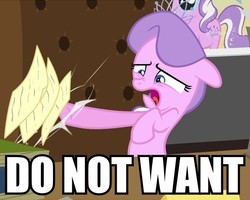 Size: 600x480 | Tagged: safe, edit, edited screencap, screencap, diamond tiara, g4, my little pony: friendship is magic, ponyville confidential, caption, do not want, reaction image, text