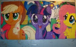 Size: 900x557 | Tagged: safe, artist:rphb, applejack, fluttershy, sapphire shores, twilight sparkle, g4, perler beads, photo, wip