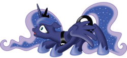 Size: 9192x4181 | Tagged: safe, artist:kp-shadowsquirrel, artist:mysteriouskaos, princess luna, pony, g4, absurd resolution, d:, ears back, face down ass up, female, frown, open mouth, scared, simple background, solo, spread wings, transparent background, vector, wide eyes
