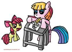 Size: 900x656 | Tagged: safe, artist:quacksquared, apple bloom, toola-roola, g3, g4, duo, duo female, female, filly, foal, g3 to g4, generation leap, simple background, transparent background