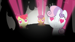 Size: 1920x1080 | Tagged: safe, artist:omegaozone, apple bloom, scootaloo, sweetie belle, g4, lesson zero, cutie mark crusaders, wallpaper, want it need it